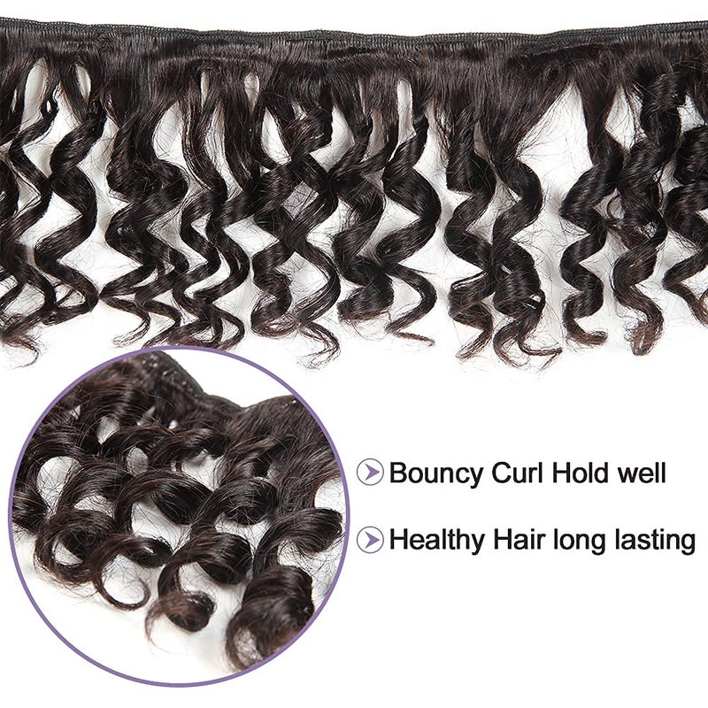 Molefi Brazilian Funmi Hair Curly Weave 3 Bundles with Lace Closure Spiral Curl Hair Bundles with 4x2 T Lace Closure 100% Human Hair Extensions 100g/pc Natural Black (14 14 14+12) - Image 5